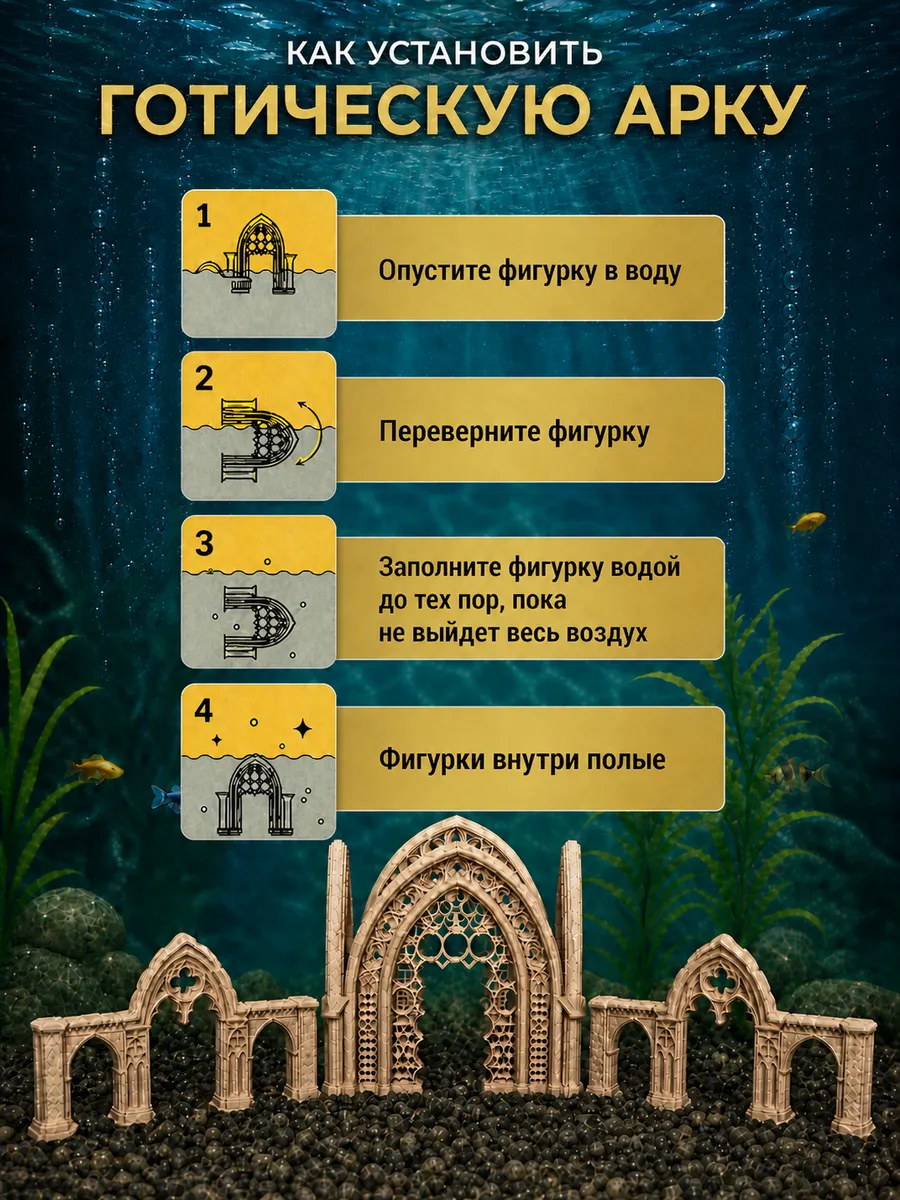 Декорация для аквариума «Готическая арка»